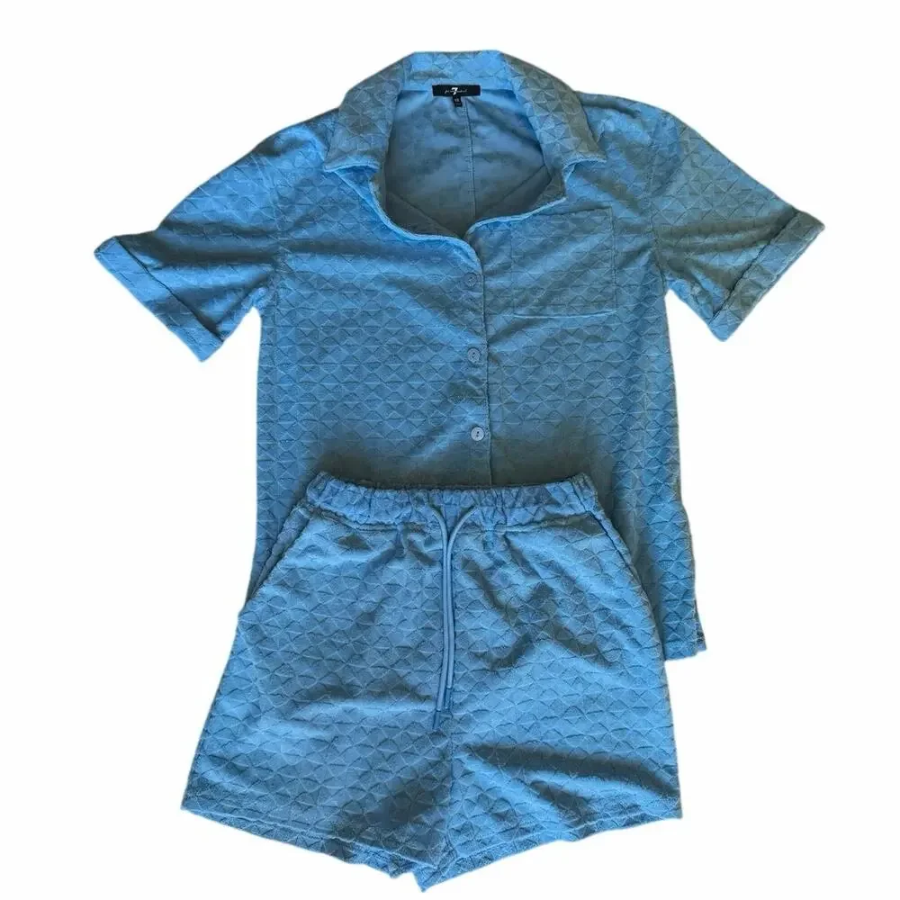 7 For‎ All Mankind Womens Light Blue 2 Piece Terry Lounge Set Size XS